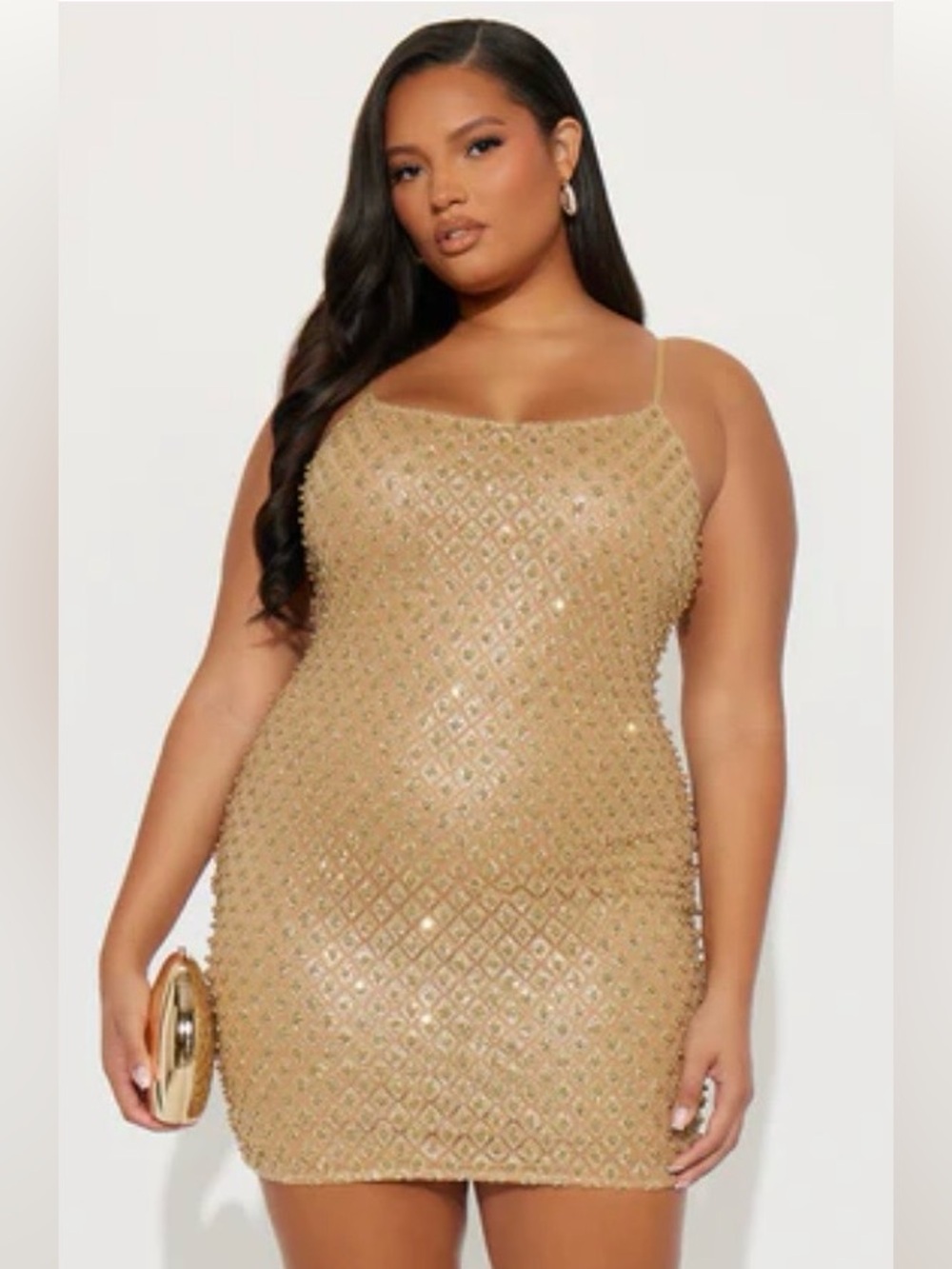 BRAND NEW  “Tall Roxi” Glitter/Beaded  Gold Bodycon Plus Size Dress - Size 3X